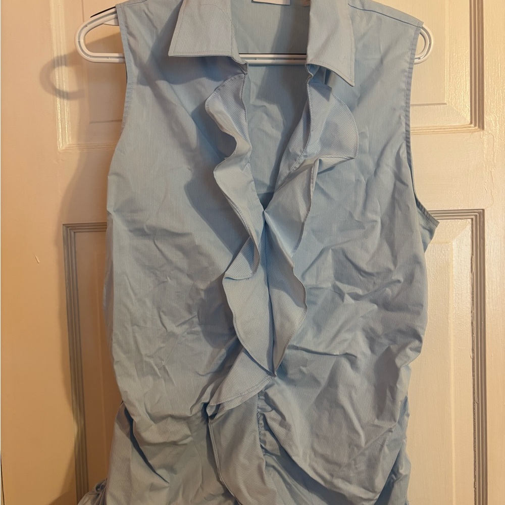 New York & Company Light Blue Ruffled Blouse